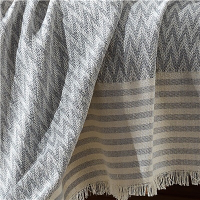 Vagonik Zigzag Natural Keten Koltuk Örtüsü | Koltuk Şalı Çekyat Örtüsü - Gri