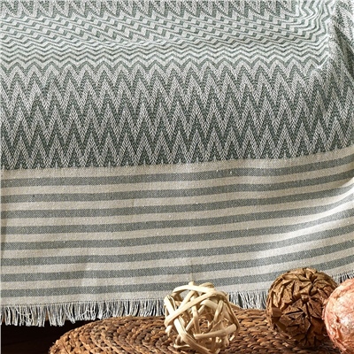 Vagonik Zigzag Natural Keten Koltuk Örtüsü | Koltuk Şalı Çekyat Örtüsü - Yeşil