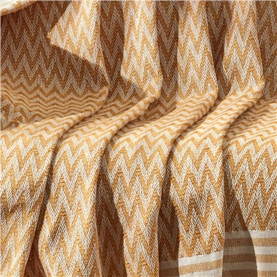 Vagonik Zigzag Natural Keten Koltuk Örtüsü | Koltuk Şalı Çekyat Örtüsü - Hardal