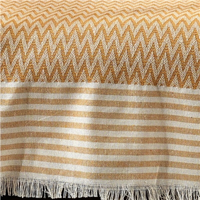 Vagonik Zigzag Natural Keten Koltuk Örtüsü | Koltuk Şalı Çekyat Örtüsü - Hardal