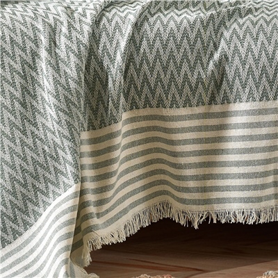 Vagonik Zigzag Natural Keten Koltuk Örtüsü | Koltuk Şalı Çekyat Örtüsü - Yeşil