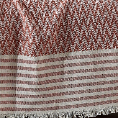 Vagonik Zigzag Natural Keten Koltuk Örtüsü | Koltuk Şalı Çekyat Örtüsü - Kiremit