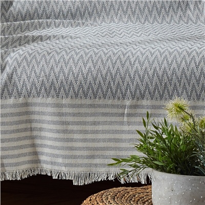 Vagonik Zigzag Natural Keten Koltuk Örtüsü | Koltuk Şalı Çekyat Örtüsü - Gri