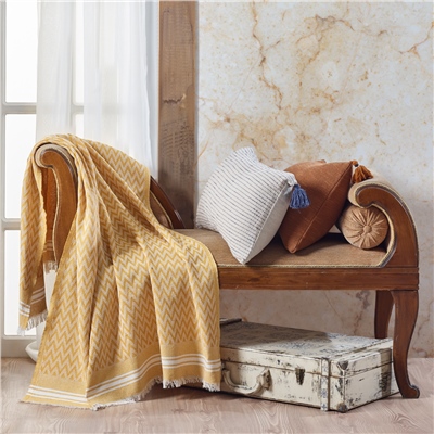 Vagonik Zigzag Pamuklu Tv Battaniyesi | Diz Battaniyesi Throw - Hardal