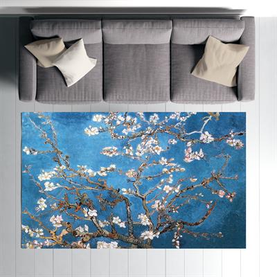 Van Gogh Çiçek Açan Badem Ağacı Dijital Baskılı Halı Kaydırmaz Tabanlı Yıkanabilir Halı