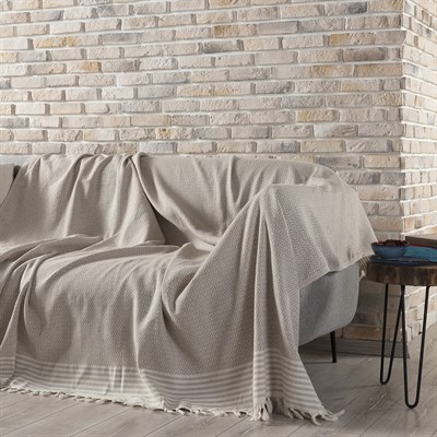 Vagonik Zümrüt Çok Amaçlı Sık Dokuma Bej Koltuk Örtüsü 170x210 cm