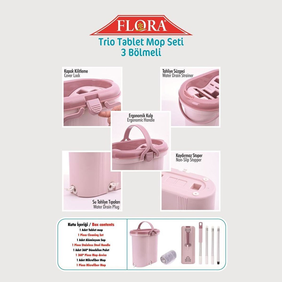 Flora Trio Tablet Mop Seti 3 Bölmeli - Kampanya, İndirim