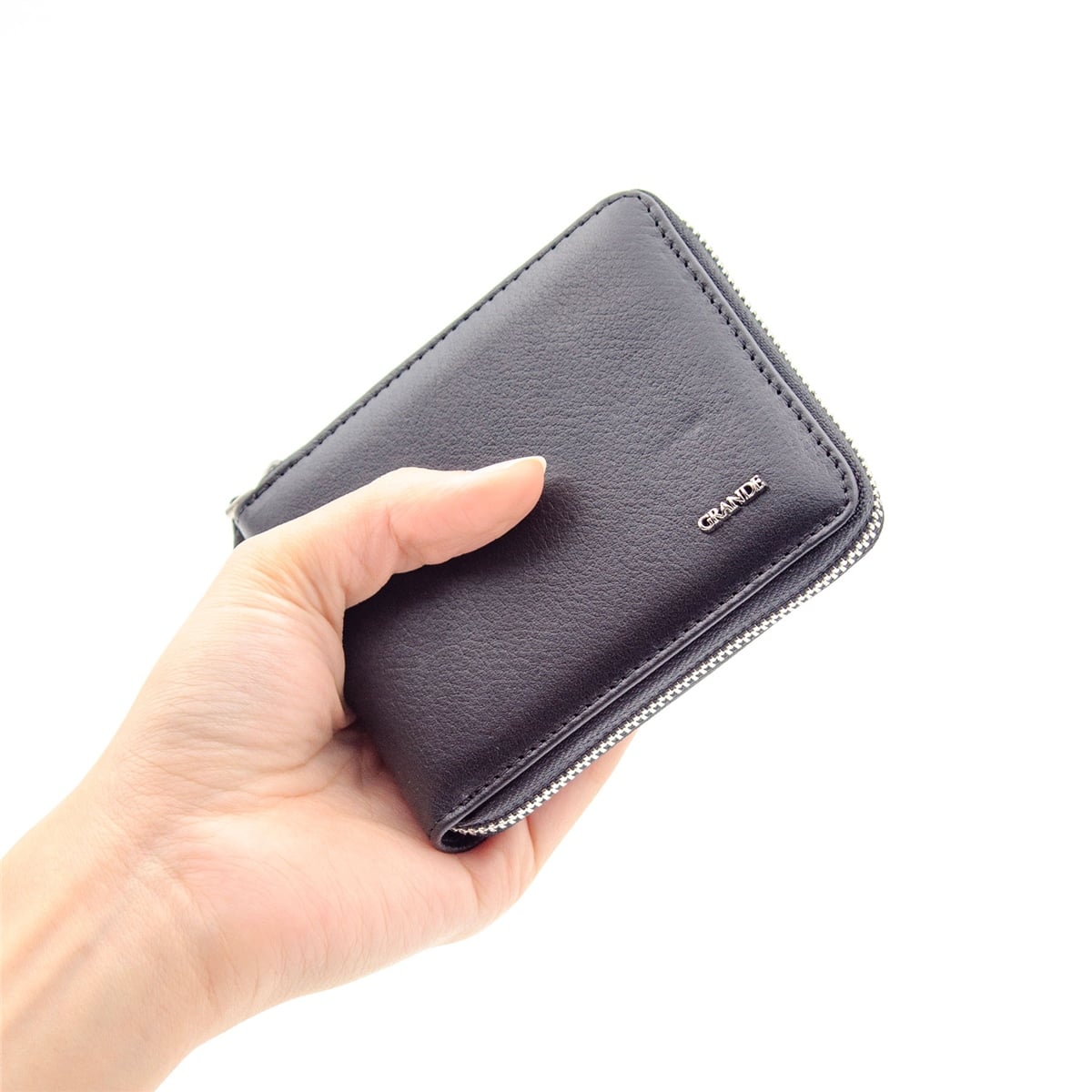 Grande Hakiki Deri Unisex Fermuarlı Bozuk Para Cepli Cüzdan / Kartlık - Siyah