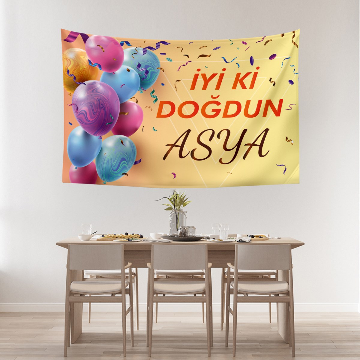 İsme Kişiye Özel Konsept Doğum Günü Parti Duvar Örtüsü