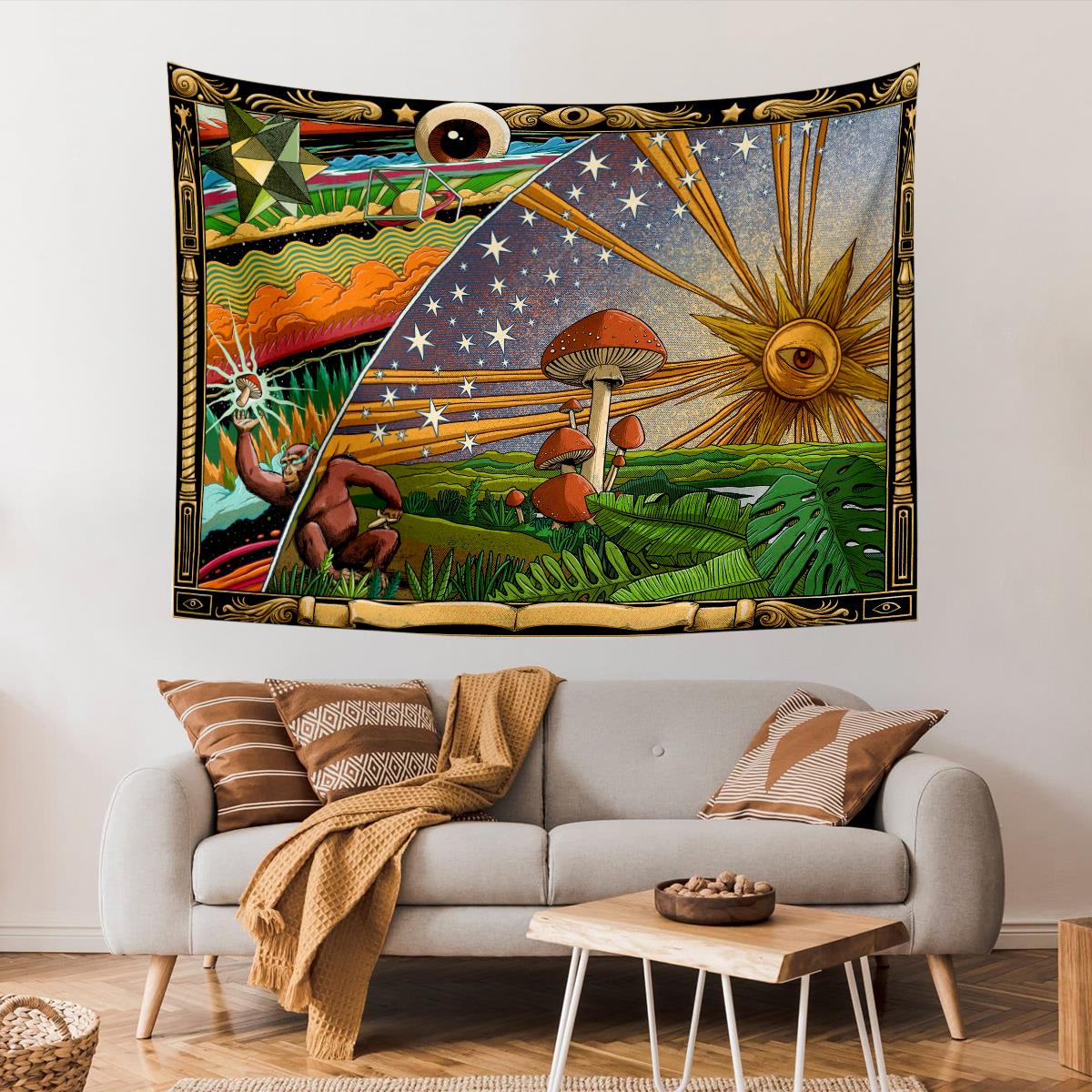 Mantar Trip Güneş Kozmik Psychedelic Duvar Örtüsü Halısı 70x100, 100x140, 140x200