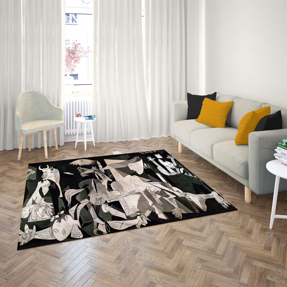 Pablo Picasso Guernica Halısı Dijital Baskılı Halı Kaydırmaz Tabanlı Yıkanabilir Halı