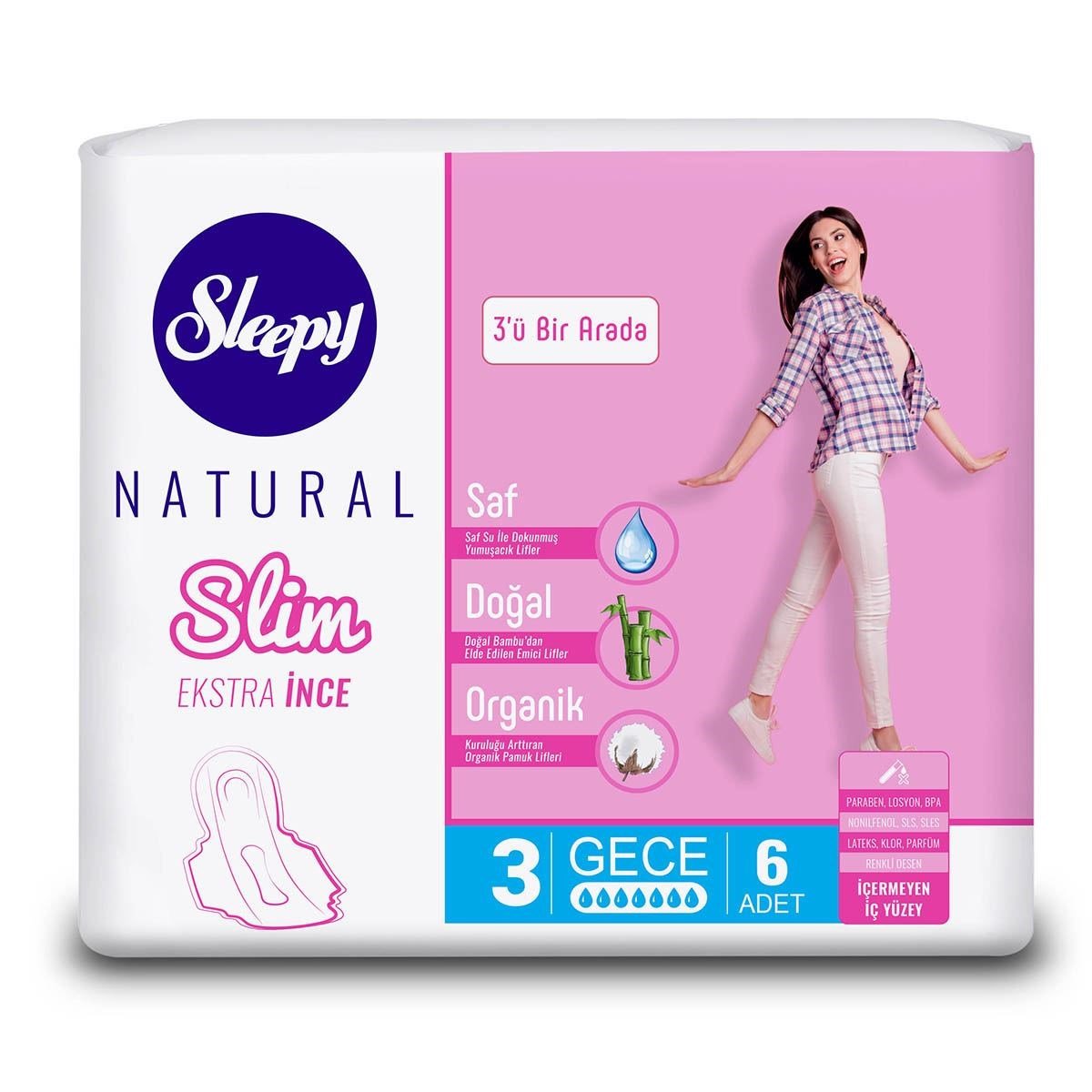 Sleepy Natural Slim Ekstra İnce Gece Ped 6 Adet