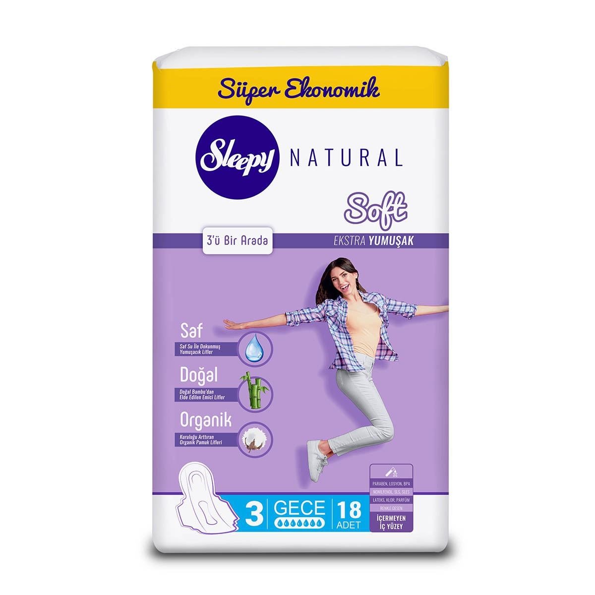 Sleepy Natural Soft Ekstra İnce Gece Ped 18 Adet Eco Paket 