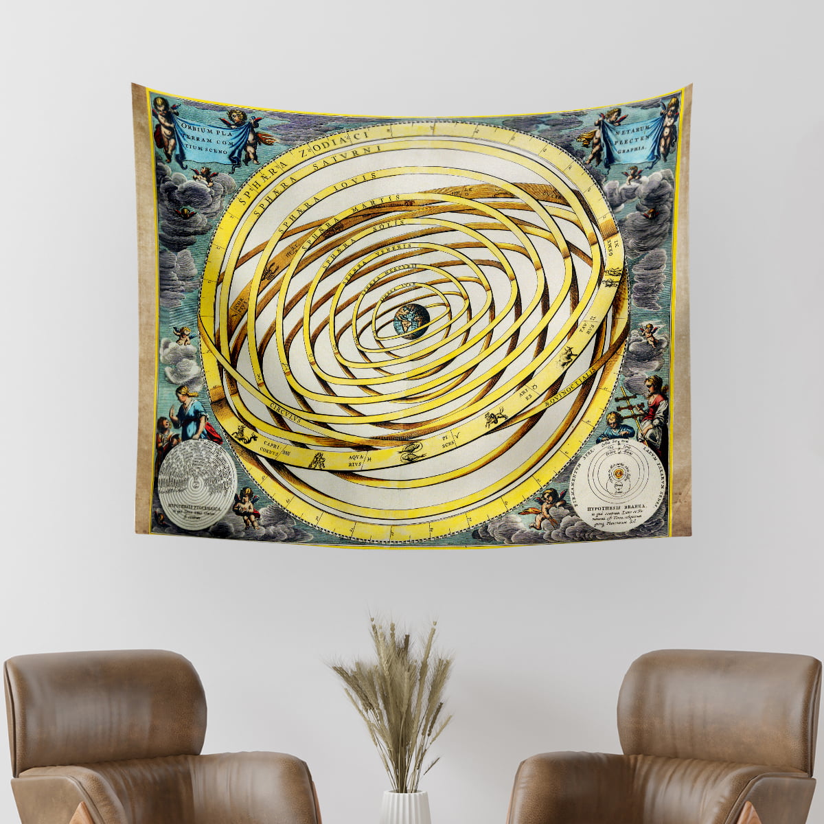 Vagonik Antik Dünya 1708 Gökbilim Haritası Duvar Örtüsü Halısı 70x90 cm