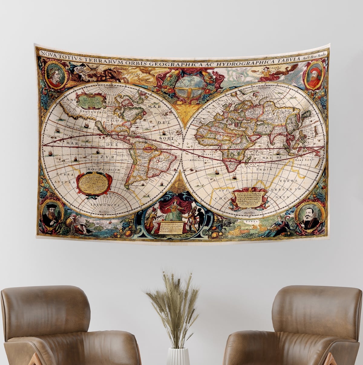 Vagonik Antik Dünya Hondius 1630 Yeni Dünya Haritası Duvar Örtüsü Halısı 140 X 100 Cm-70x100 Cm