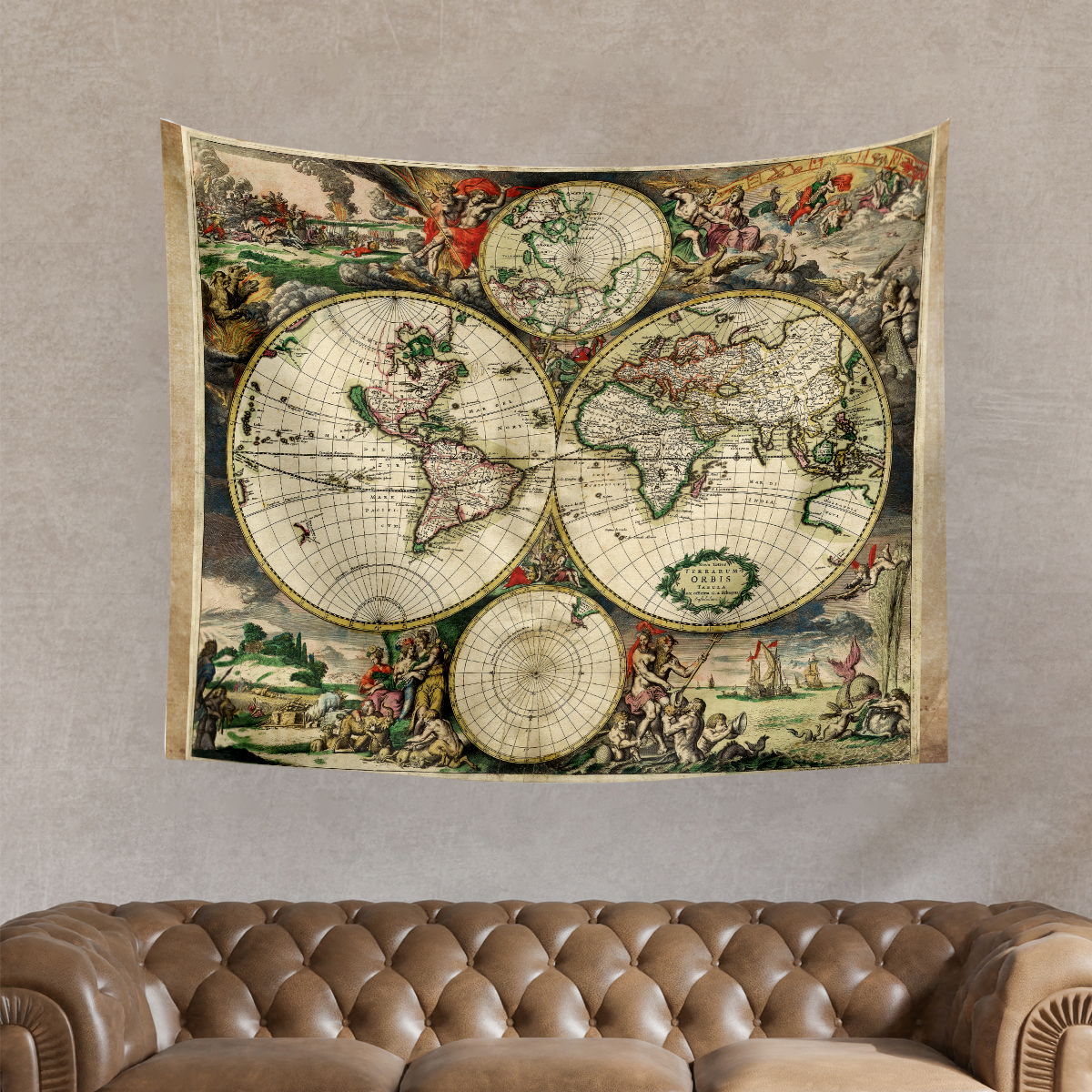 Vagonik Antik Dünya Van Schagen 1689 Dünya Haritası Duvar Örtüsü Halısı 70x90 cm