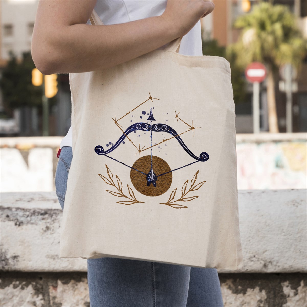 Vagonik Astroloji Yay Burcu Baskılı Ham Bez Kanvas Çanta