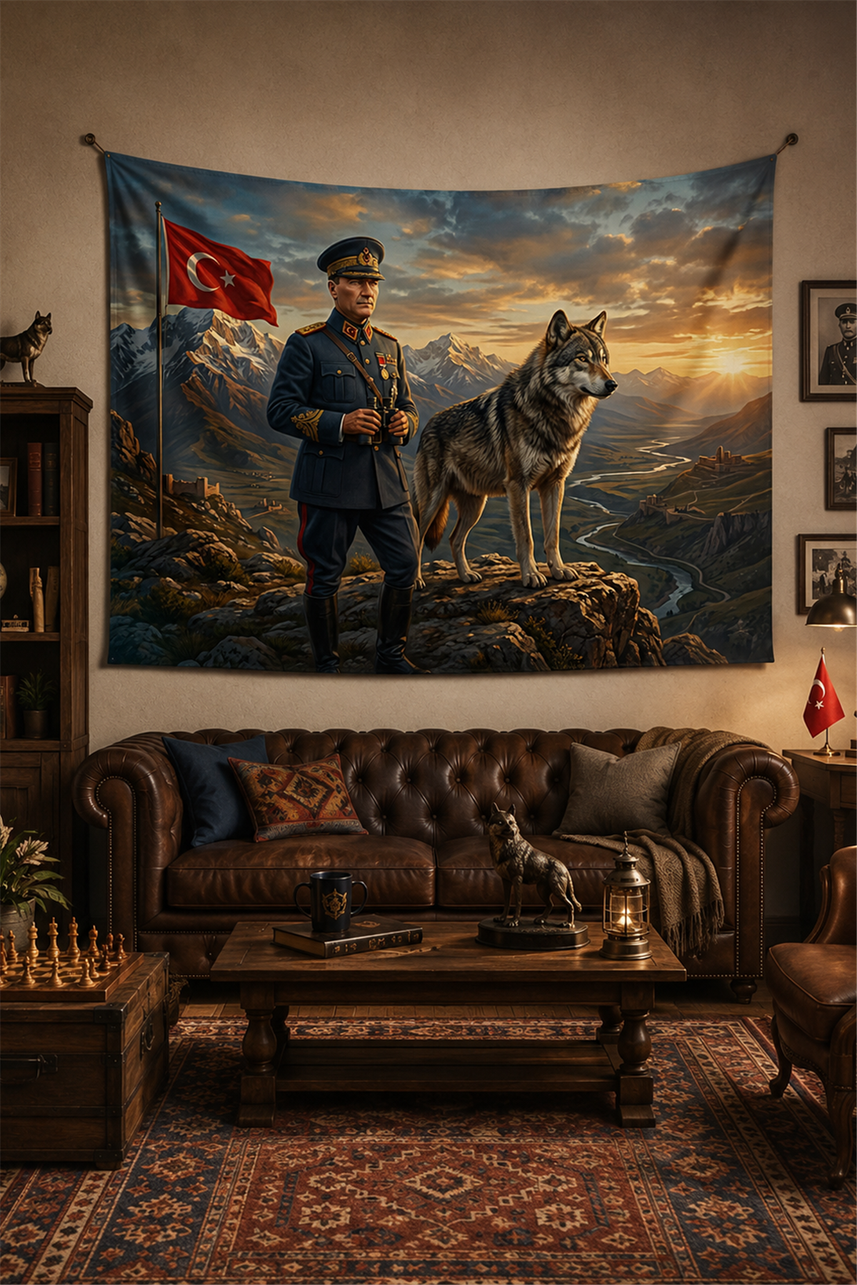 Vagonik Atatürk ve Bozkurt Duvar Örtüsü Afişi Kalın Kumaş