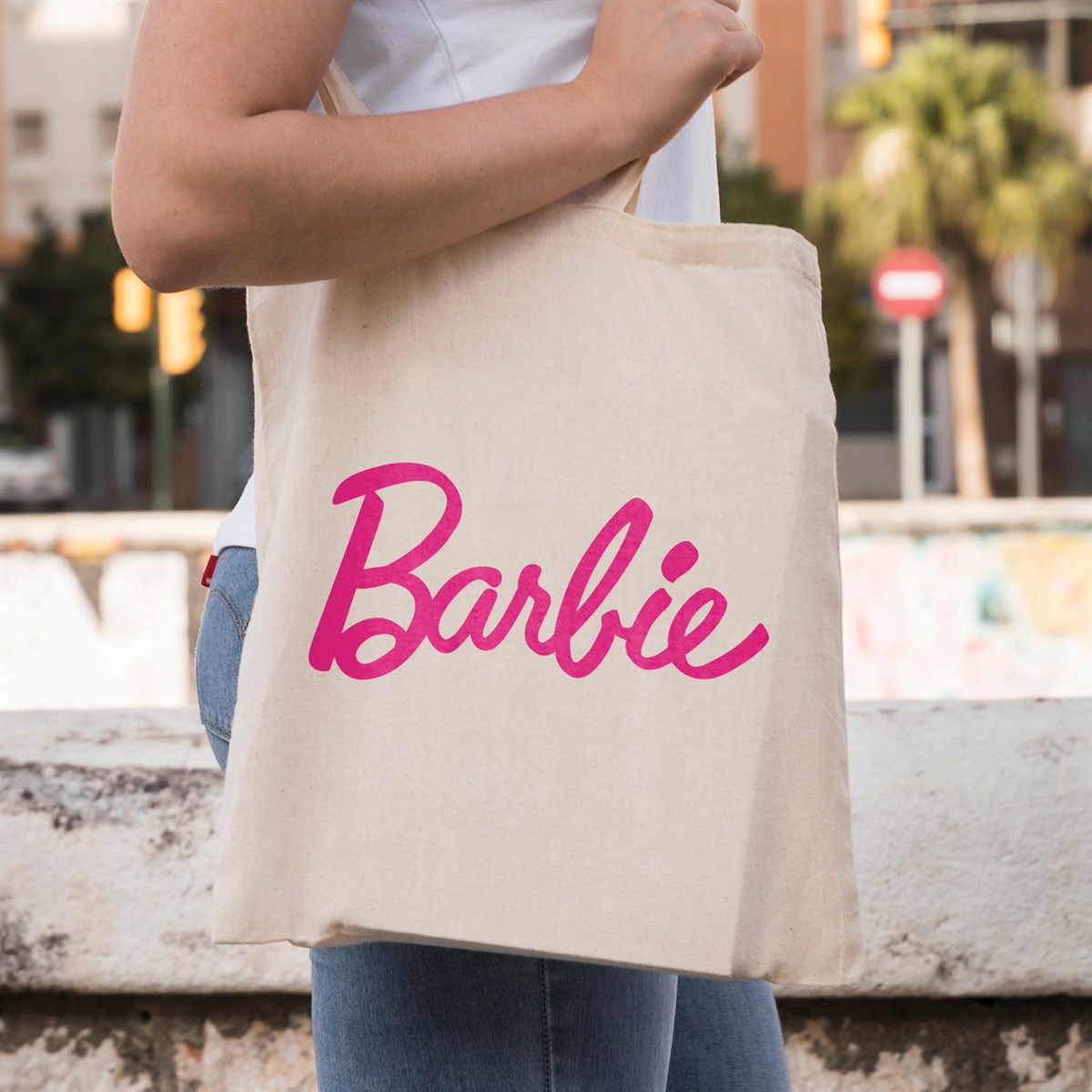 Vagonik Barbie Baskılı Baskılı Ham Bez Kanvas Çanta