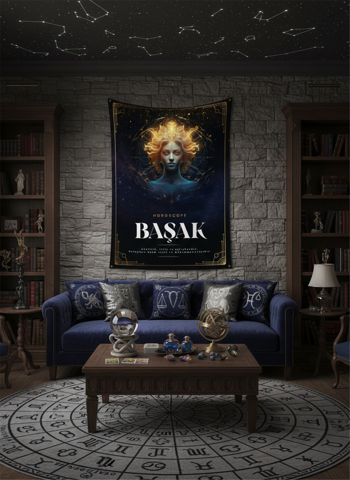 Vagonik Başak burcu Astroloji Temalı Mistik Desenli Duvar Örtüsü Tapestry Desen 462