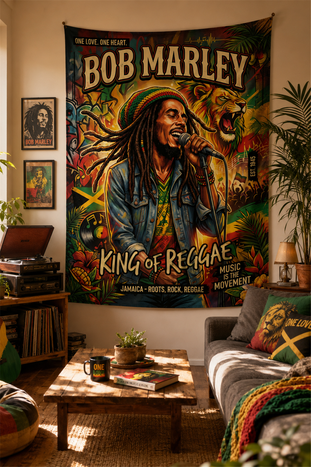 Vagonik Bob Marley Duvar Örtüsü Afişi Kalın Kumaş