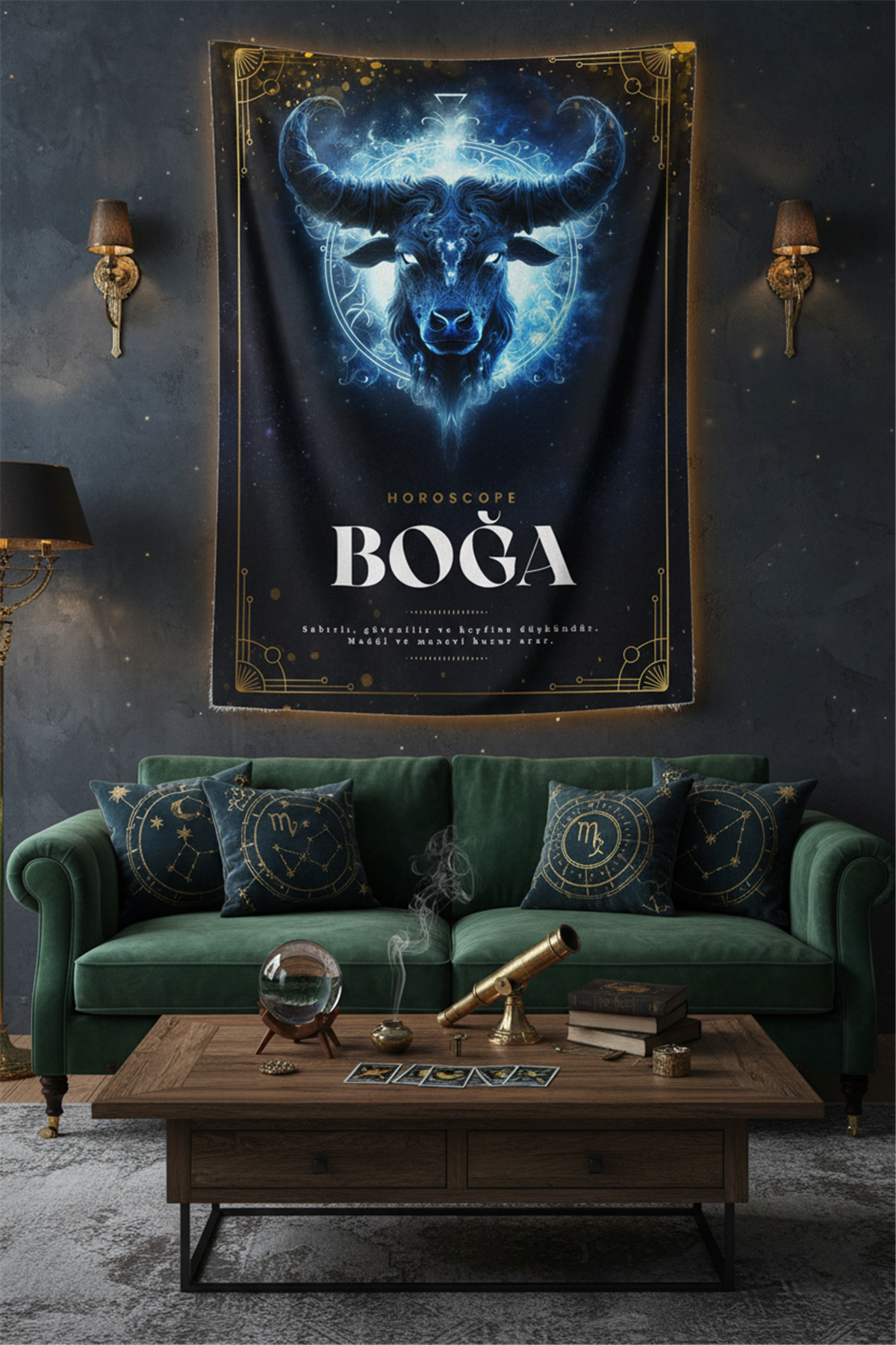Vagonik Boğa burcu Astroloji Temalı Mistik Desenli Duvar Örtüsü Tapestry Desen 472