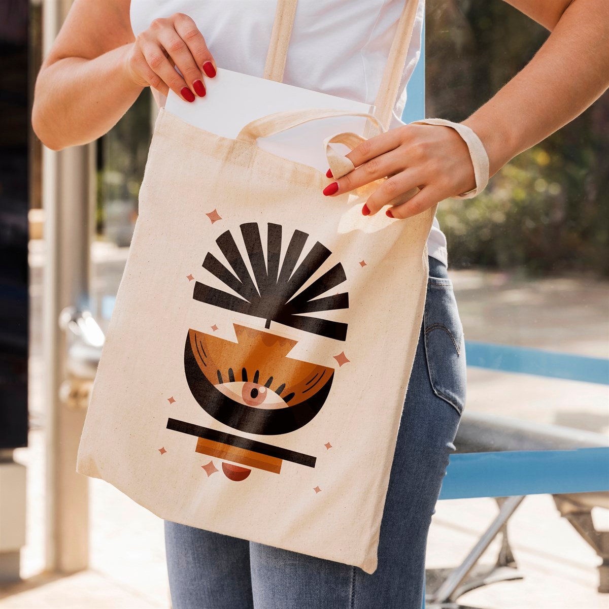 Vagonik Bohem Baskılı Ham Bez Kanvas Çanta 240 Gr.