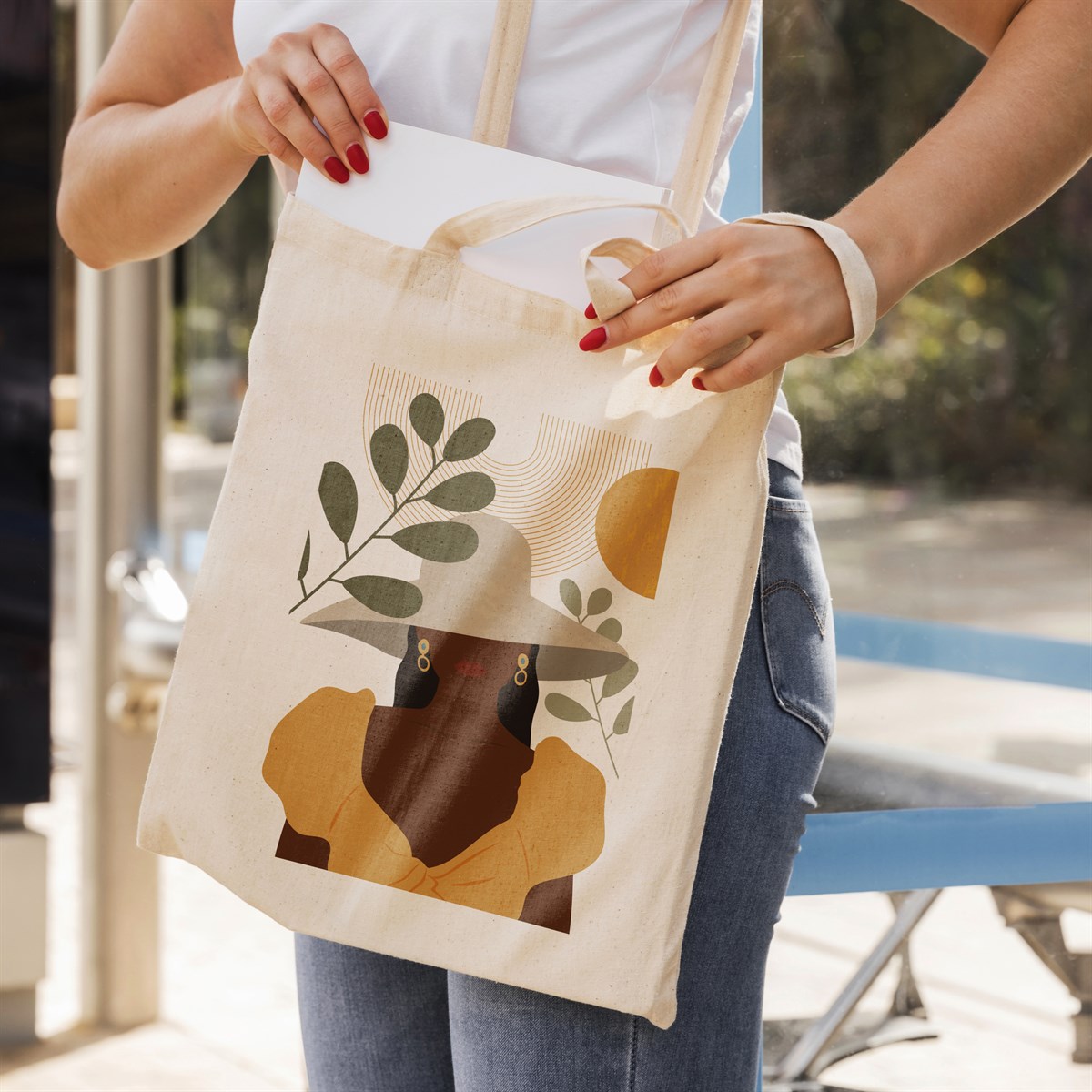 Vagonik Boho Kız Bohem Baskılı Ham Bez Kanvas Çanta 240 Gr.