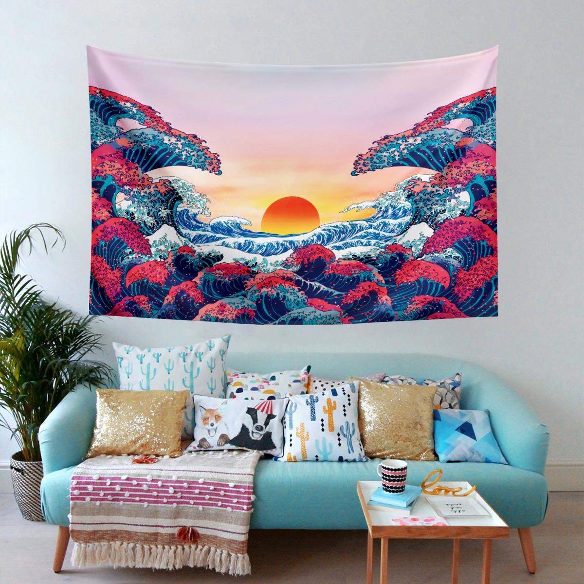 Vagonik Büyük Dalga ve Güneş Duvar Örtüsü Halısı 70x100, 100x140, 140x200