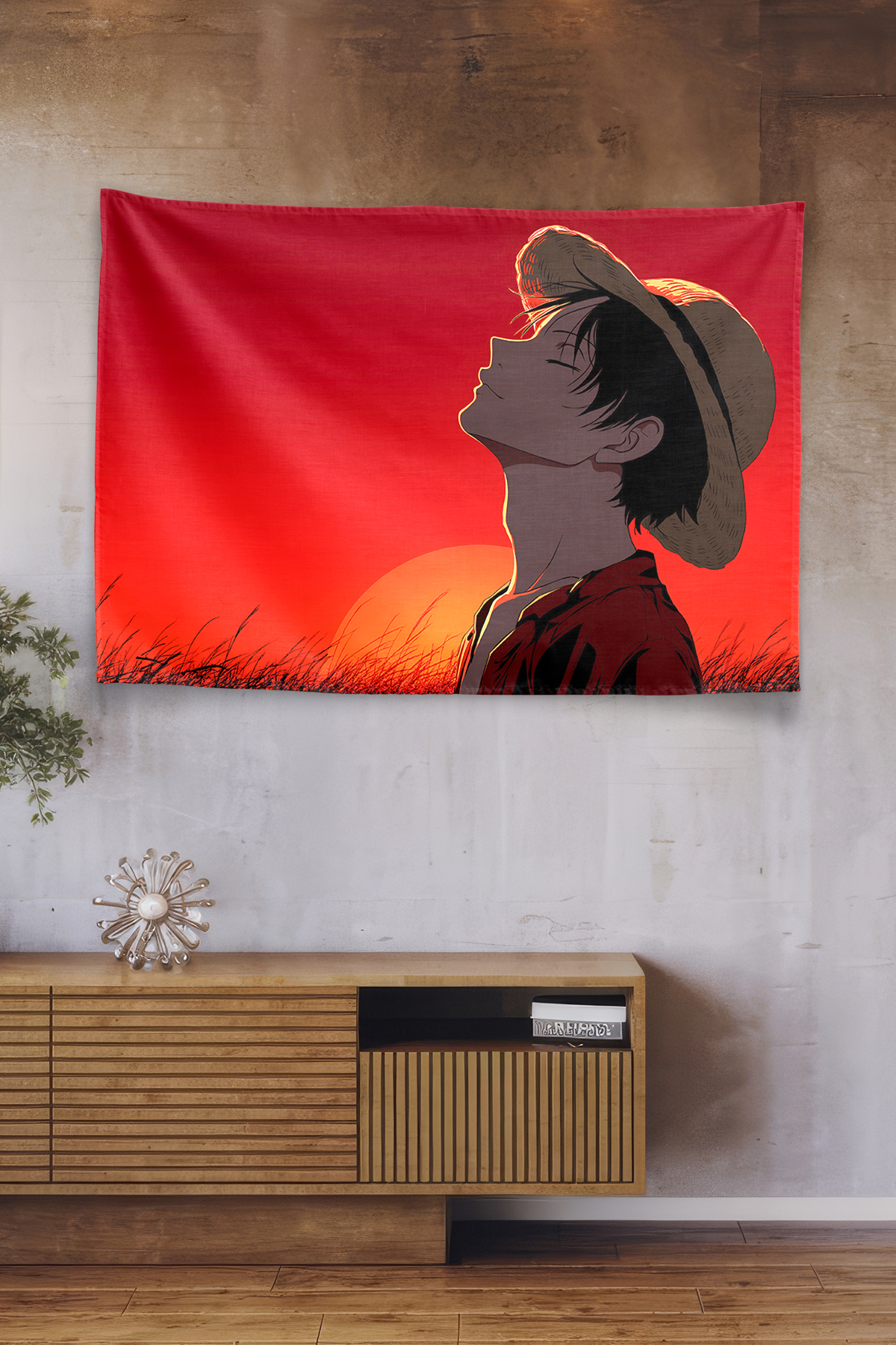 Vagonik Epic Luffy One Piece Sunset Anime Duvar Örtüsü Tapestry