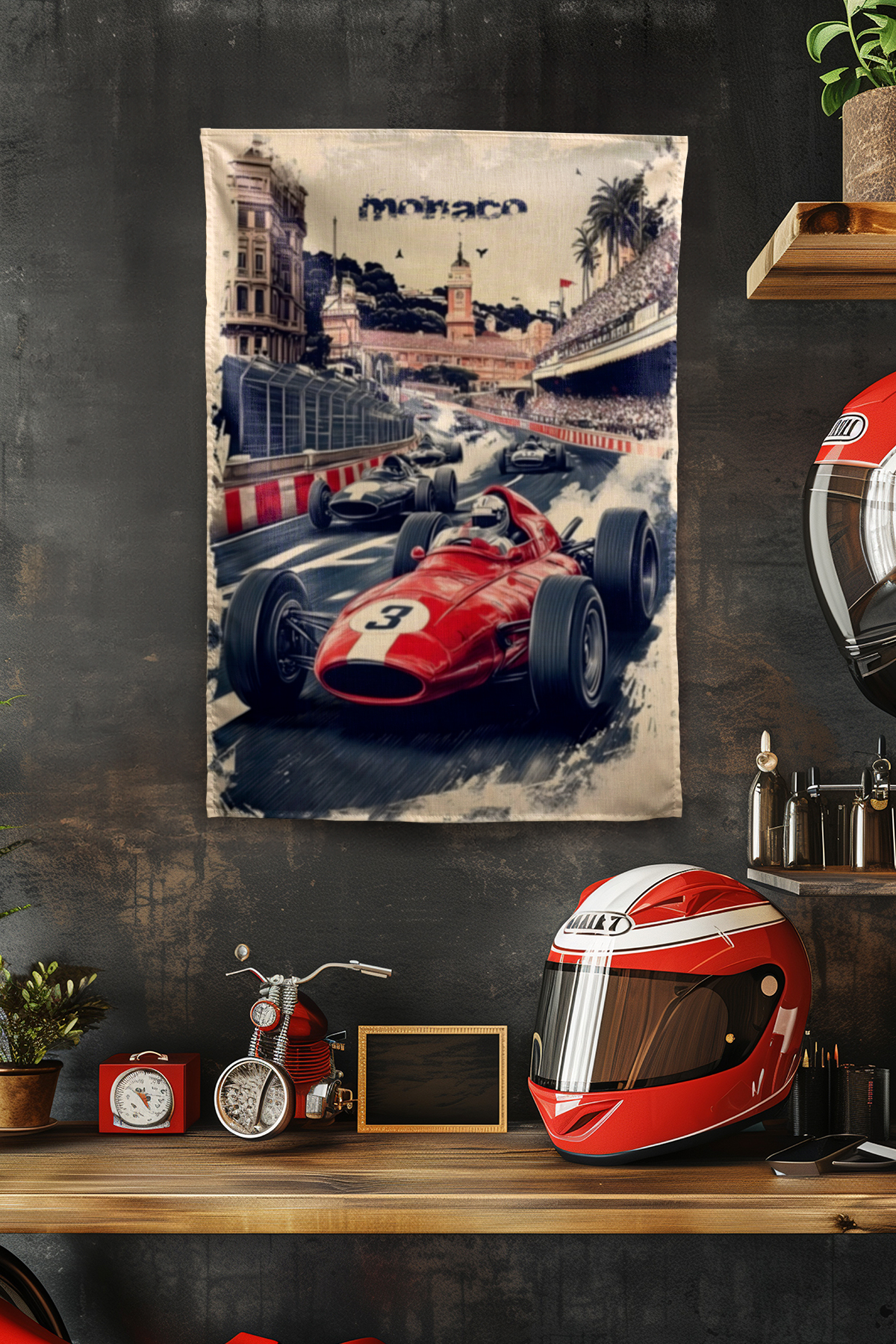Vagonik F1 Temalı Monaco Vintage Duvar Örtüsü Halısı