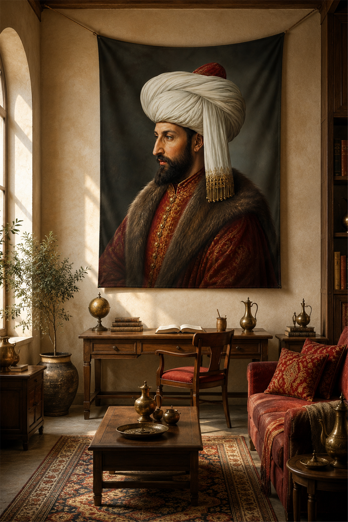 Vagonik Fatih Sultan Mehmet Portre Duvar Örtüsü Afişi Kalın Kumaş