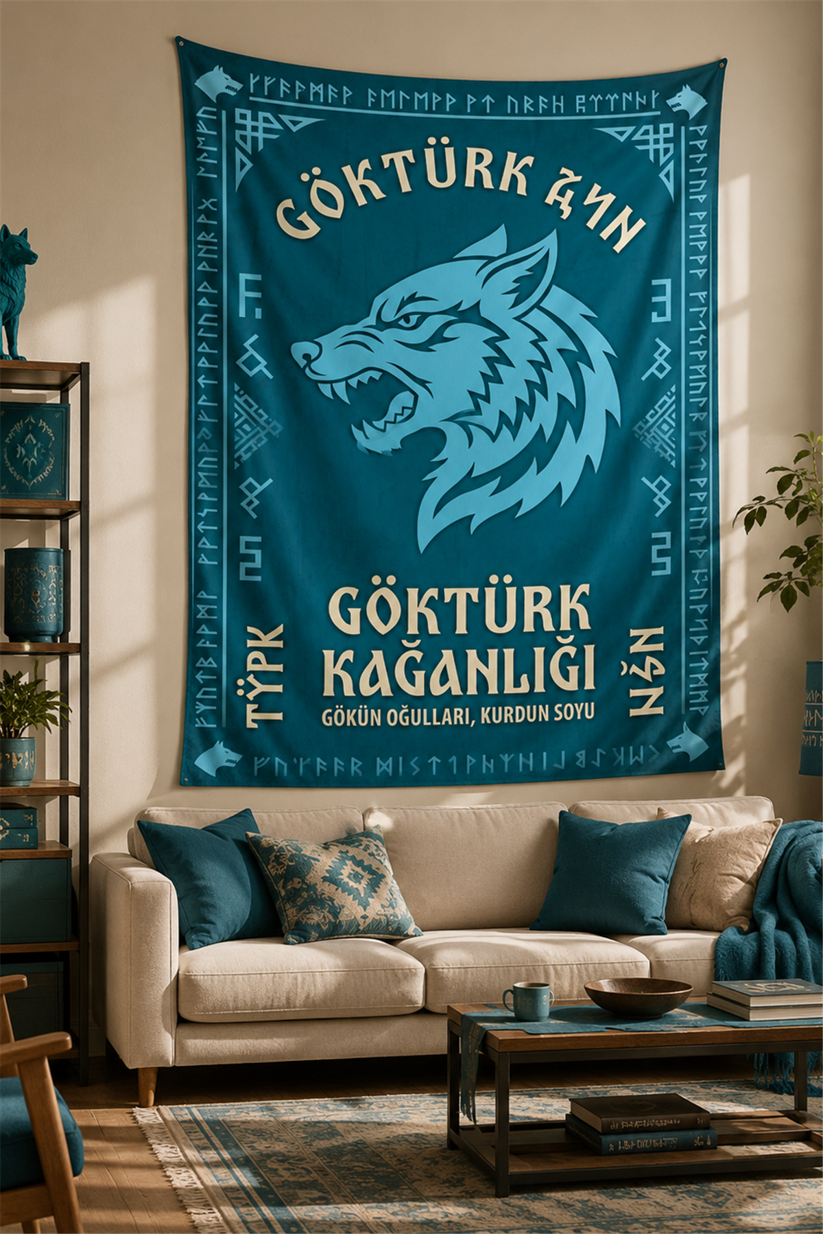 Vagonik Göktürk Kağanlığı Duvar Örtüsü Afişi Kalın Kumaş