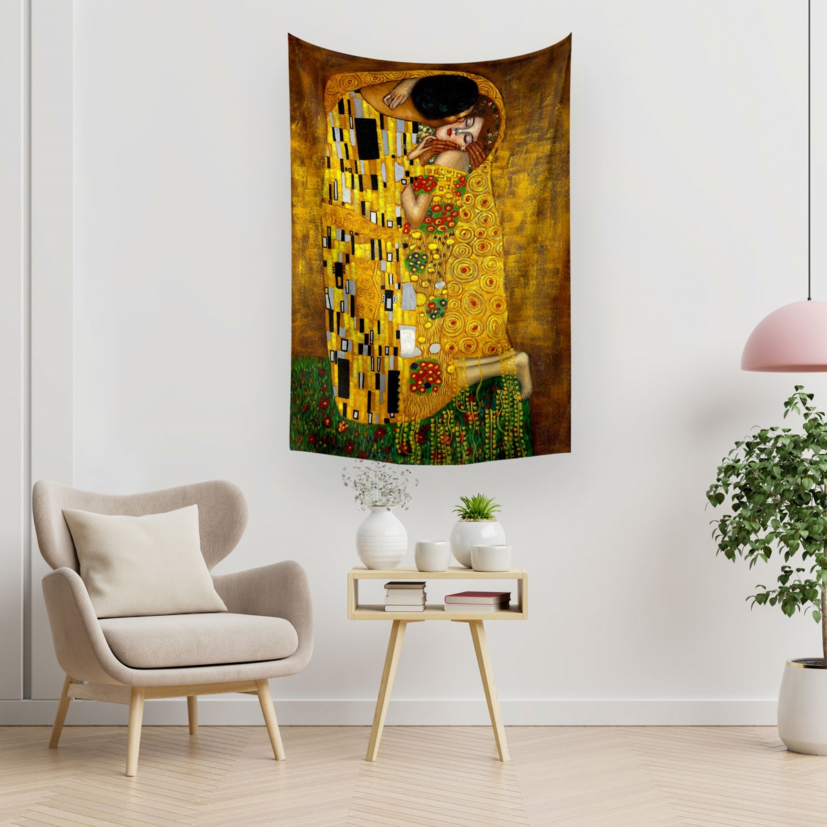 Vagonik Gustav Klimt Öpücük Duvar Örtüsü Halısı 140 X 100 Cm-70x100 Cm