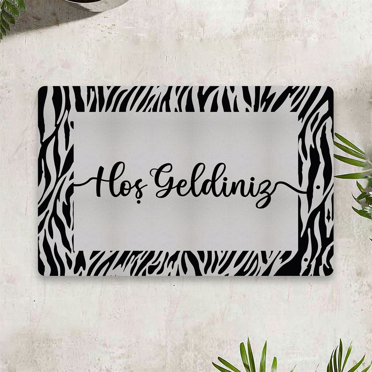 Vagonik Hoş Geldiniz Zebra Dijital Baskılı 50x70cm Dekoratif Çok Amaçlı Iç Ve Dış Kapı Paspası