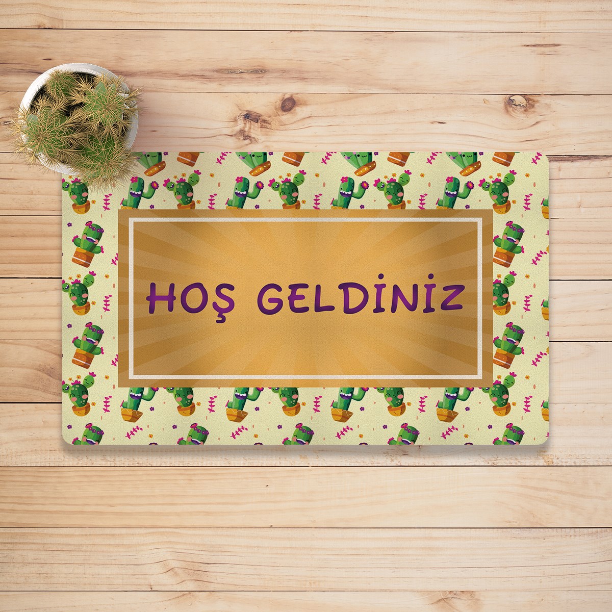Vagonik Kaktüs Desenli Dijital Baskılı 50x70cm Dekoratif Çok Amaçlı Iç Ve Dış Kapı Paspası