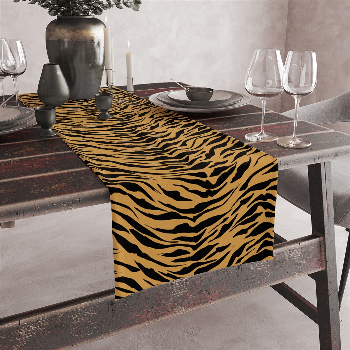 Vagonik Kaplan Desenli Dijital Baskılı Runner 140x40 cm