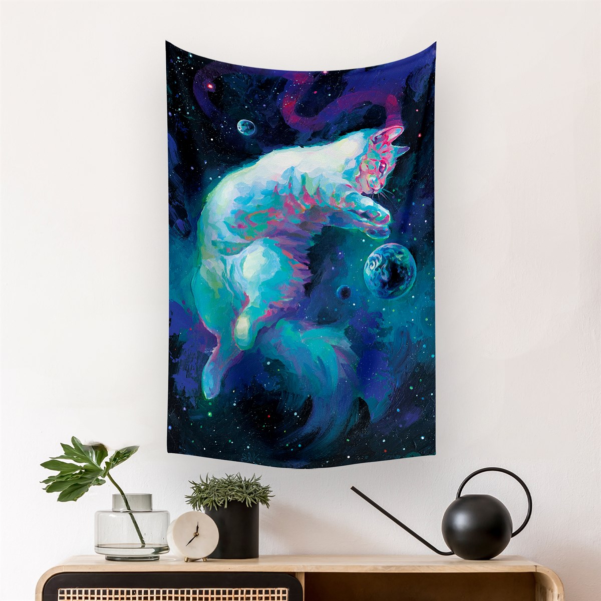 Vagonik Kedi Ve Uzay Duvar Örtüsü Halısı 140 X 100 cm-70x100 cm