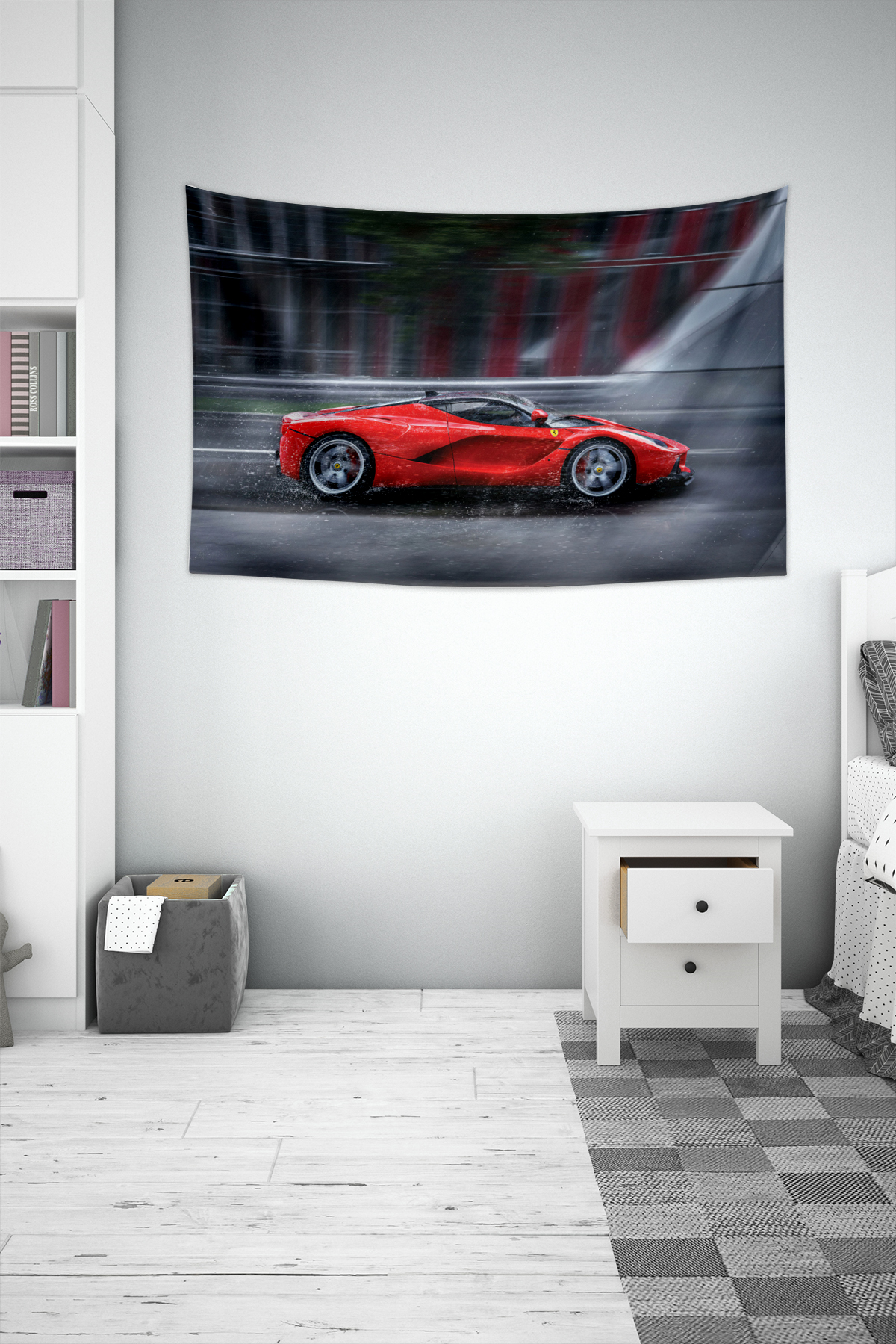 Vagonik Kırmızı Ferrari Duvar Örtüsü Halısı