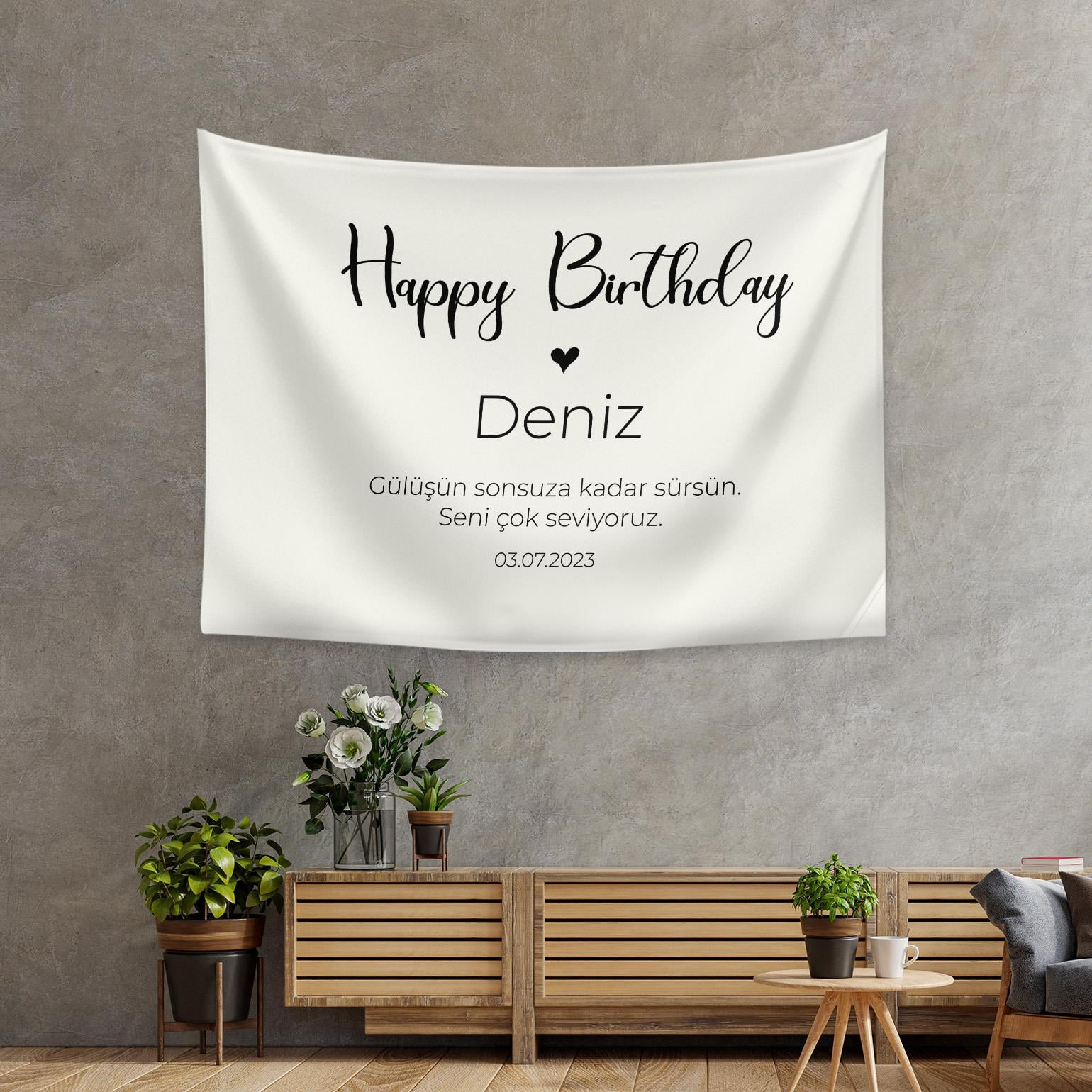 Vagonik Kişiye Özel Doğum Günü İyi ki Doğdun Happy Birthday Duvar Örtüsü Duvar Halısı Birinci Kalite Kumaş