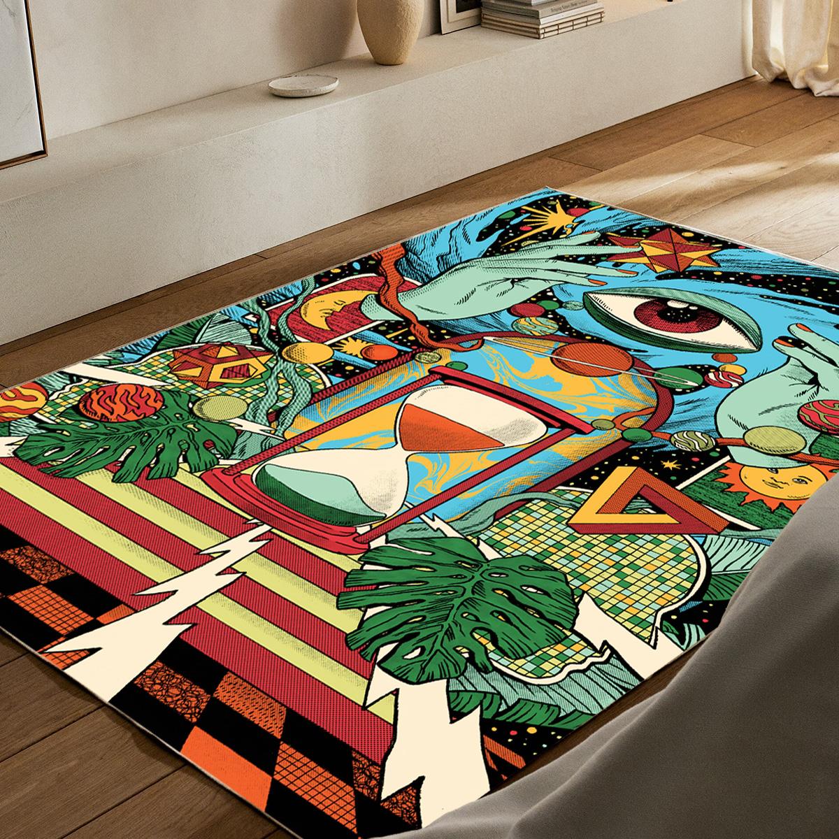 Vagonik Kozmik Göz Psychedelic Desenli Dijital Baskılı Halı Kaydırmaz Tabanlı Yıkanabilir Halı