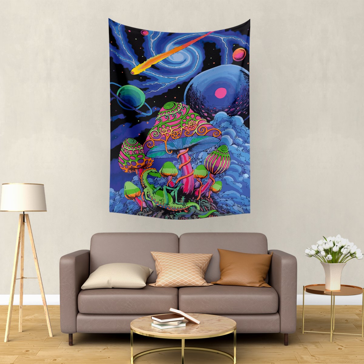 Vagonik Kozmik Mantar Psychedelic Duvar Örtüsü Halısı 140 X 100 Cm-70x100 Cm