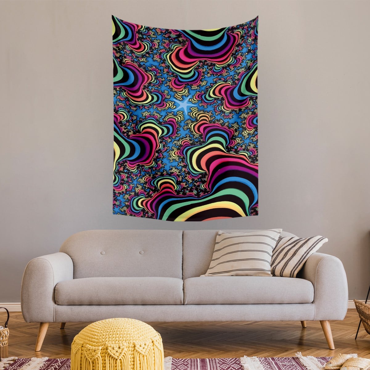 Vagonik Kozmik Psychedelic Duvar Örtüsü Halısı 140 X 100 Cm-70x100 Cm