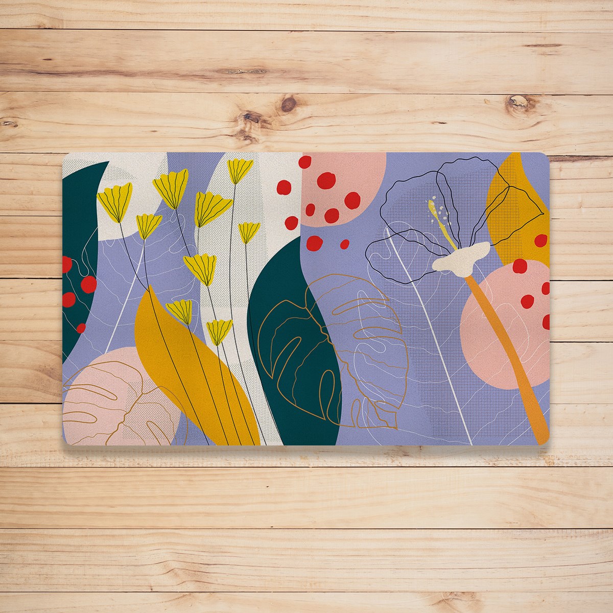 Vagonik Minimal Çiçek Desenli Dijital Baskılı 50x70cm Dekoratif Çok Amaçlı Iç Ve Dış Kapı Paspası