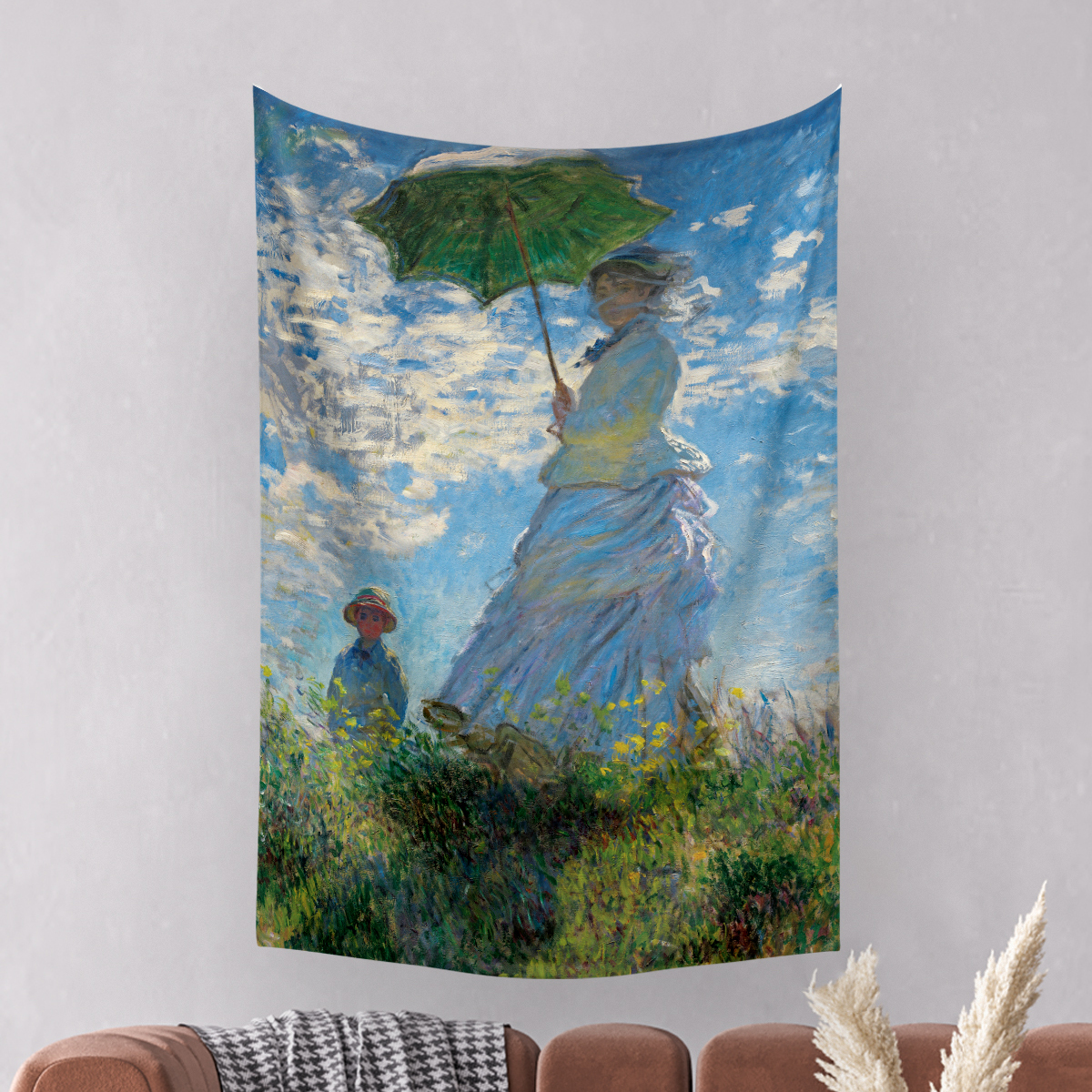 Vagonik Monet Gezinti Şemsiyeli Kadın Duvar Örtüsü Halısı 140 X 100 Cm-70x100 Cm