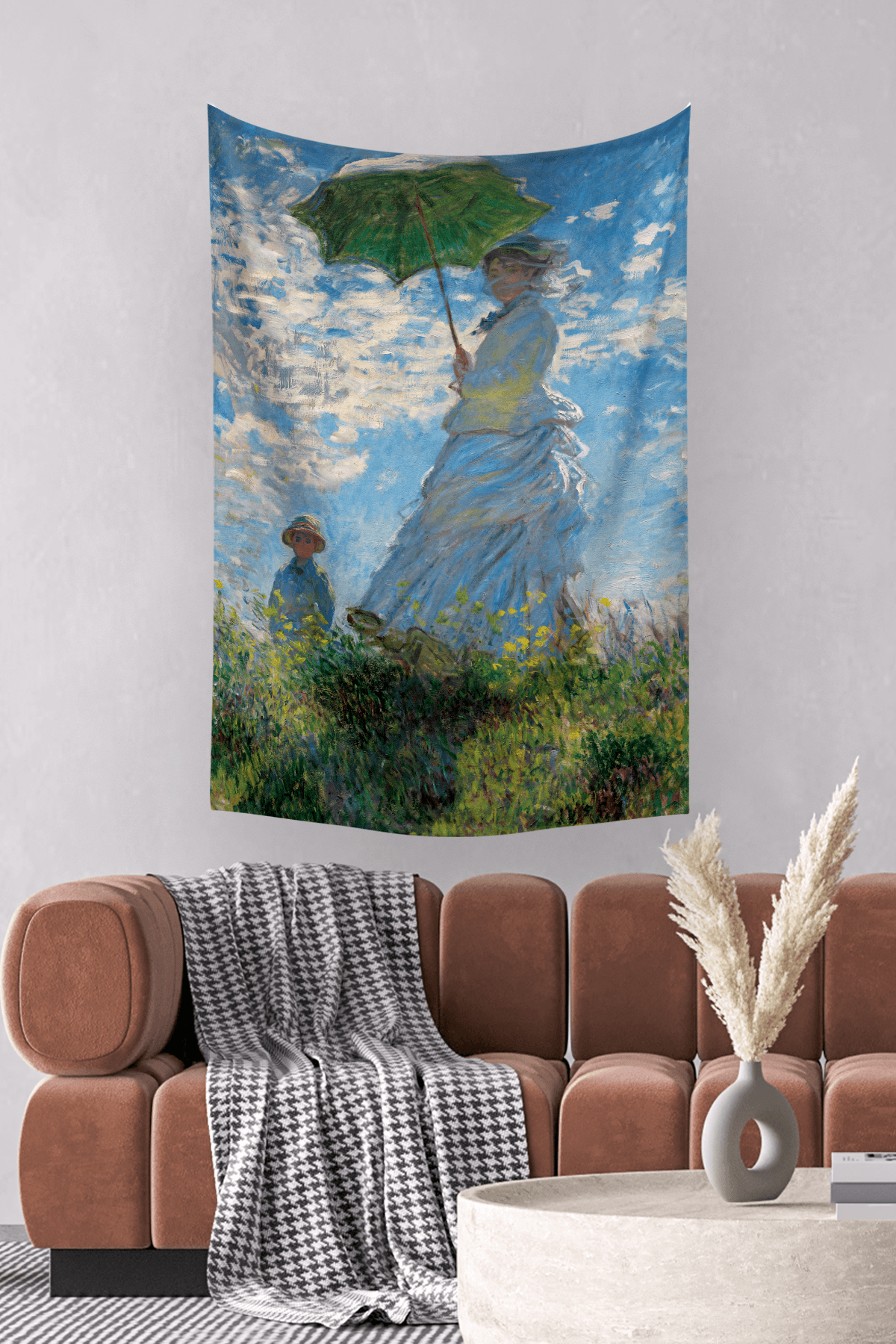 Vagonik Monet Gezinti Şemsiyeli Kadın Duvar Örtüsü Halısı