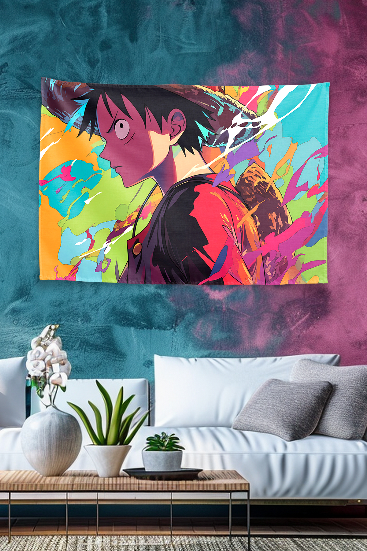 Vagonik Monkey D Luffy Graffiti Vibrant Style Duvar Örtüsü Tapestry