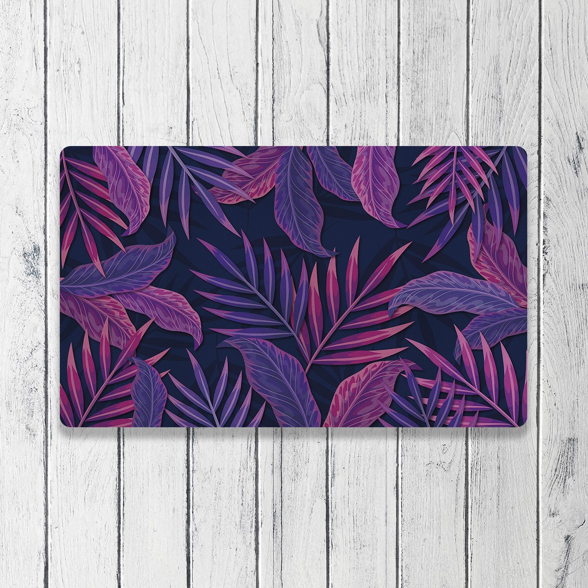 Vagonik Mor Tropikal Desenli Dijital Baskılı 50x70cm Dekoratif Çok Amaçlı Iç Ve Dış Kapı Paspası