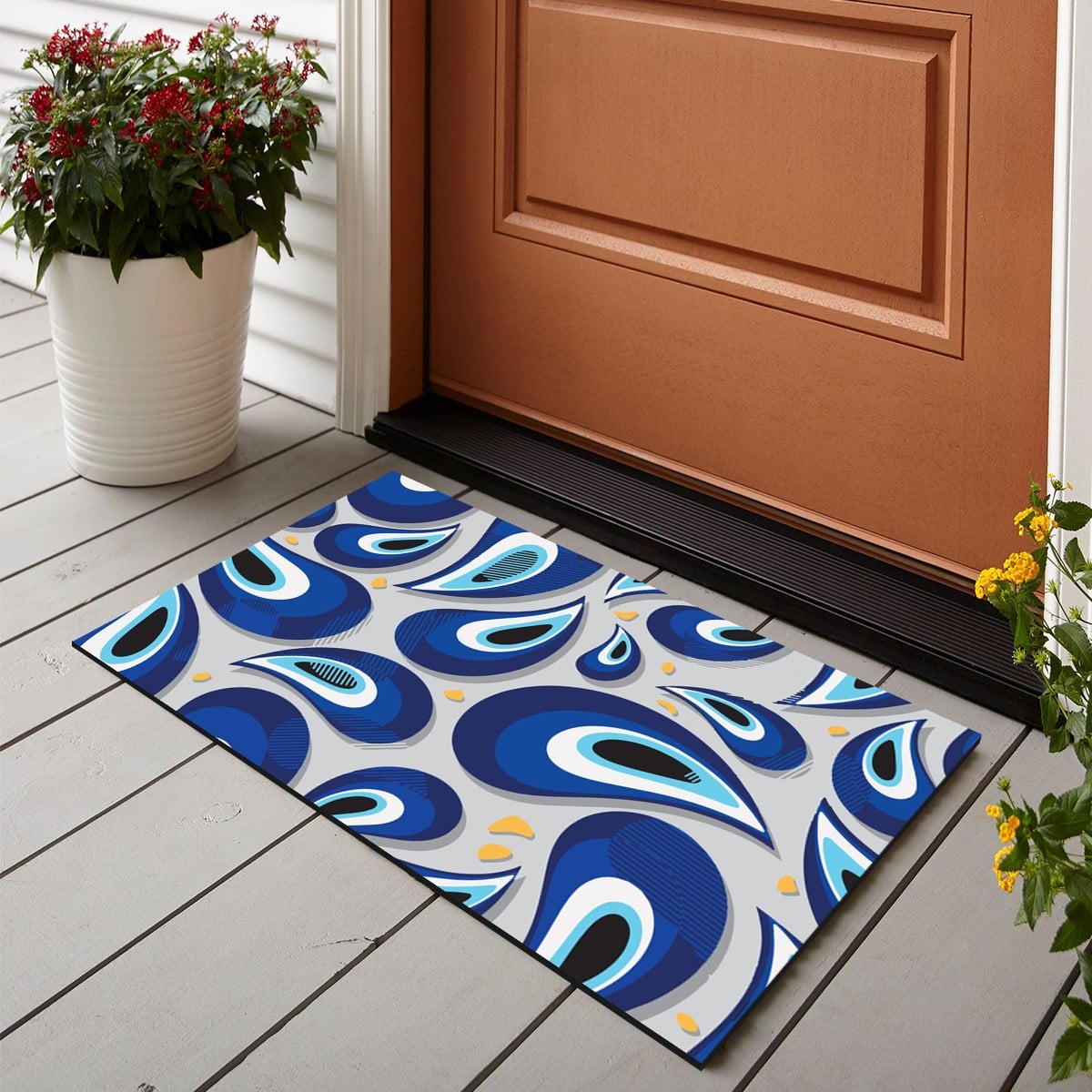 Vagonik Nazar Boncuğu Desenli Dijital Baskılı 50x70cm Dekoratif Çok Amaçlı Iç Ve Dış Kapı Paspası