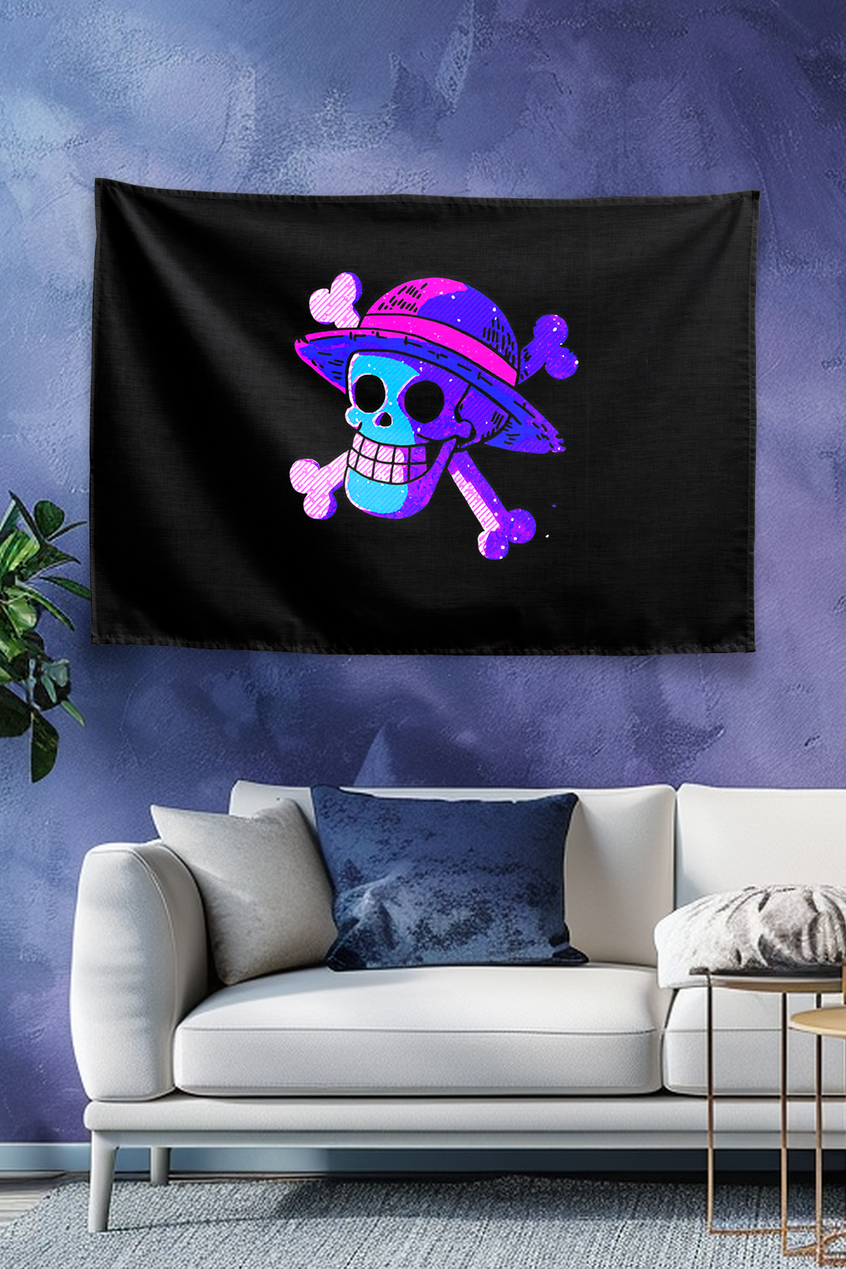Vagonik One Piece Jolly Roger Neon Galaxy Skull Duvar Örtüsü Tapestry